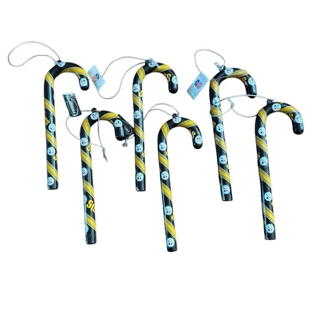 Pittsburgh Steelers 6 Candy Cane Ornaments